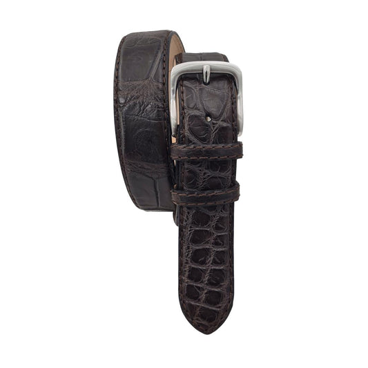 Cintura 4 cm in vero coccodrillo cucito a mano con fibbia Nichel free - Moro