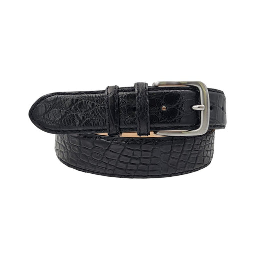 Cintura 4 cm in vero coccodrillo cucito a mano con fibbia Nichel free - Nero