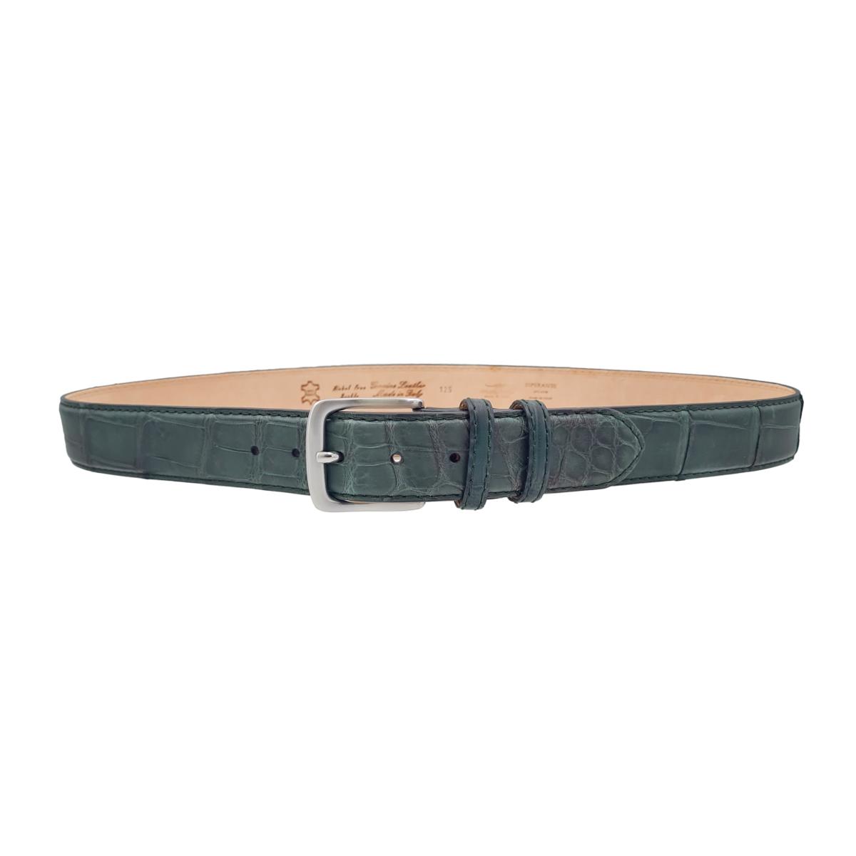 Cintura 4 cm in vero coccodrillo cucito a mano con fibbia Nichel free - Smeraldo