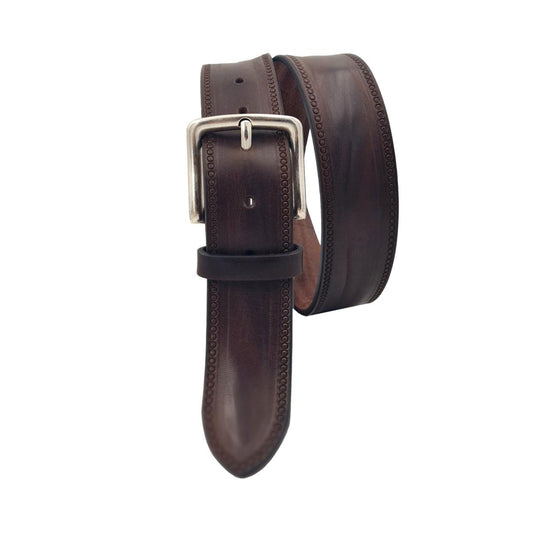Cintura 4 cm in vero cuoio Testa di Moro ricamato e fibbia in vero ottone cucita a mano