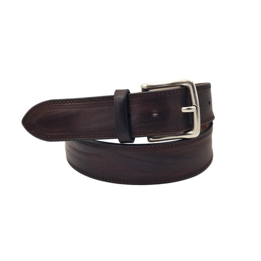Cintura 4 cm in vero cuoio Testa di Moro ricamato e fibbia in vero ottone cucita a mano
