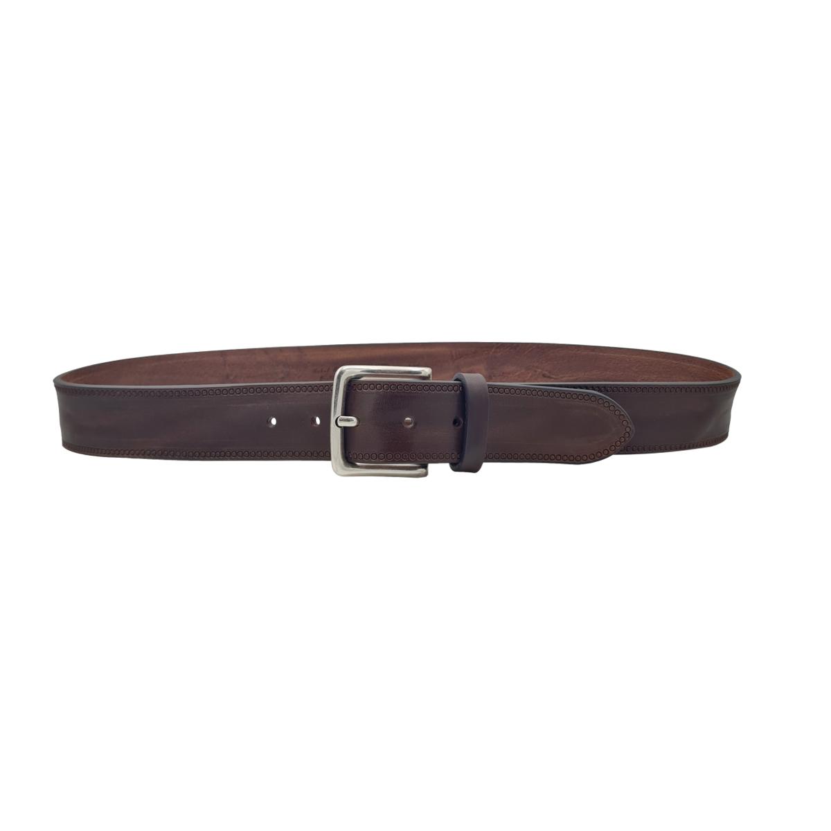 Cintura 4 cm in vero cuoio Testa di Moro ricamato e fibbia in vero ottone cucita a mano