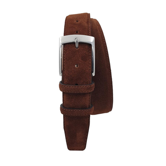 Cintura Uomo 4 cm in Pelle Scamosciata , fodera in pelle e fibbia anallergica - Tabacco
