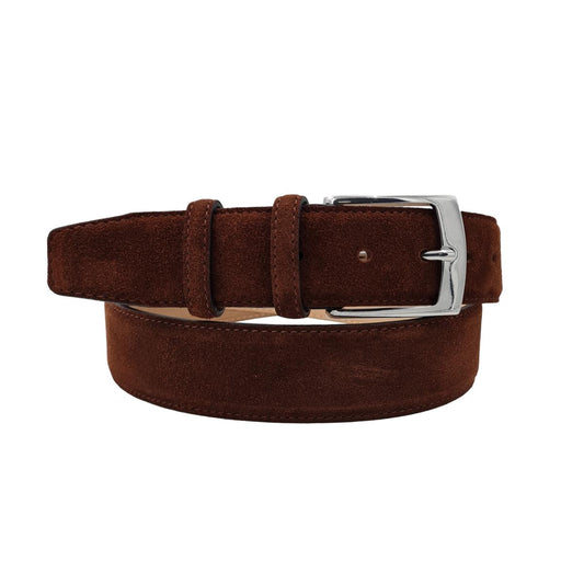 Cintura Uomo 4 cm in Pelle Scamosciata , fodera in pelle e fibbia anallergica - Tabacco