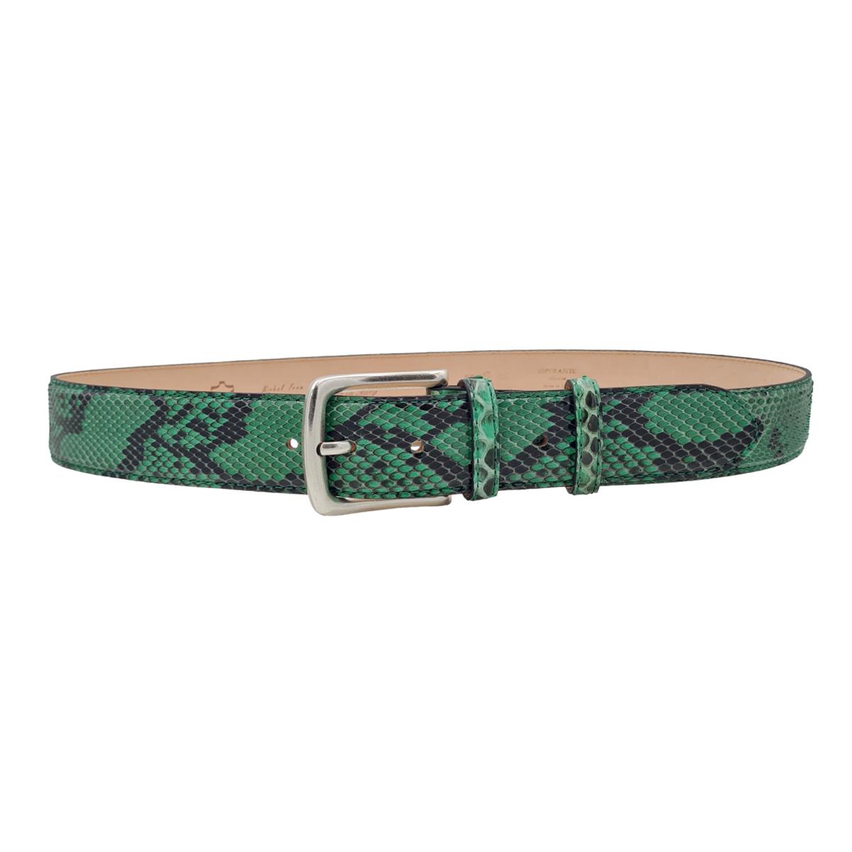 Dakar - Cintura 4 cm in vero Pitone verde smeraldo con fibbia argentata 100% Nichel free
