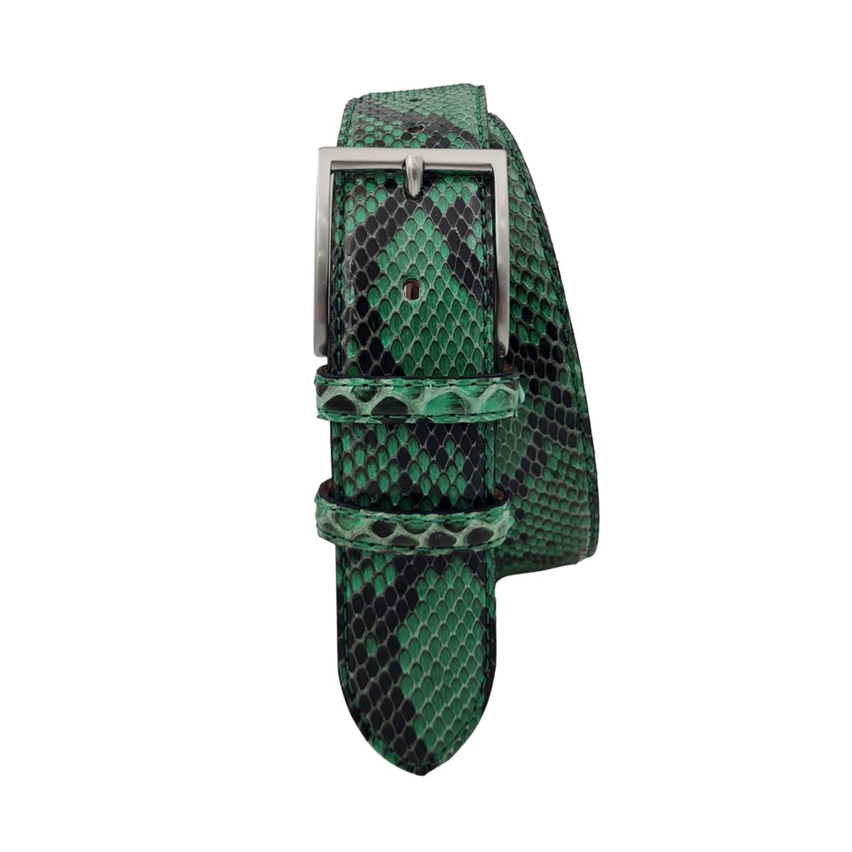 Dakar - Cintura 4 cm in vero Pitone verde smeraldo con fibbia argentata 100% Nichel free
