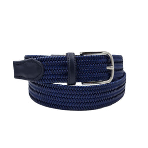 Cintura elastica in vera pelle intrecciata altezza 3,5 con fibbia anallergica - Blu Medio