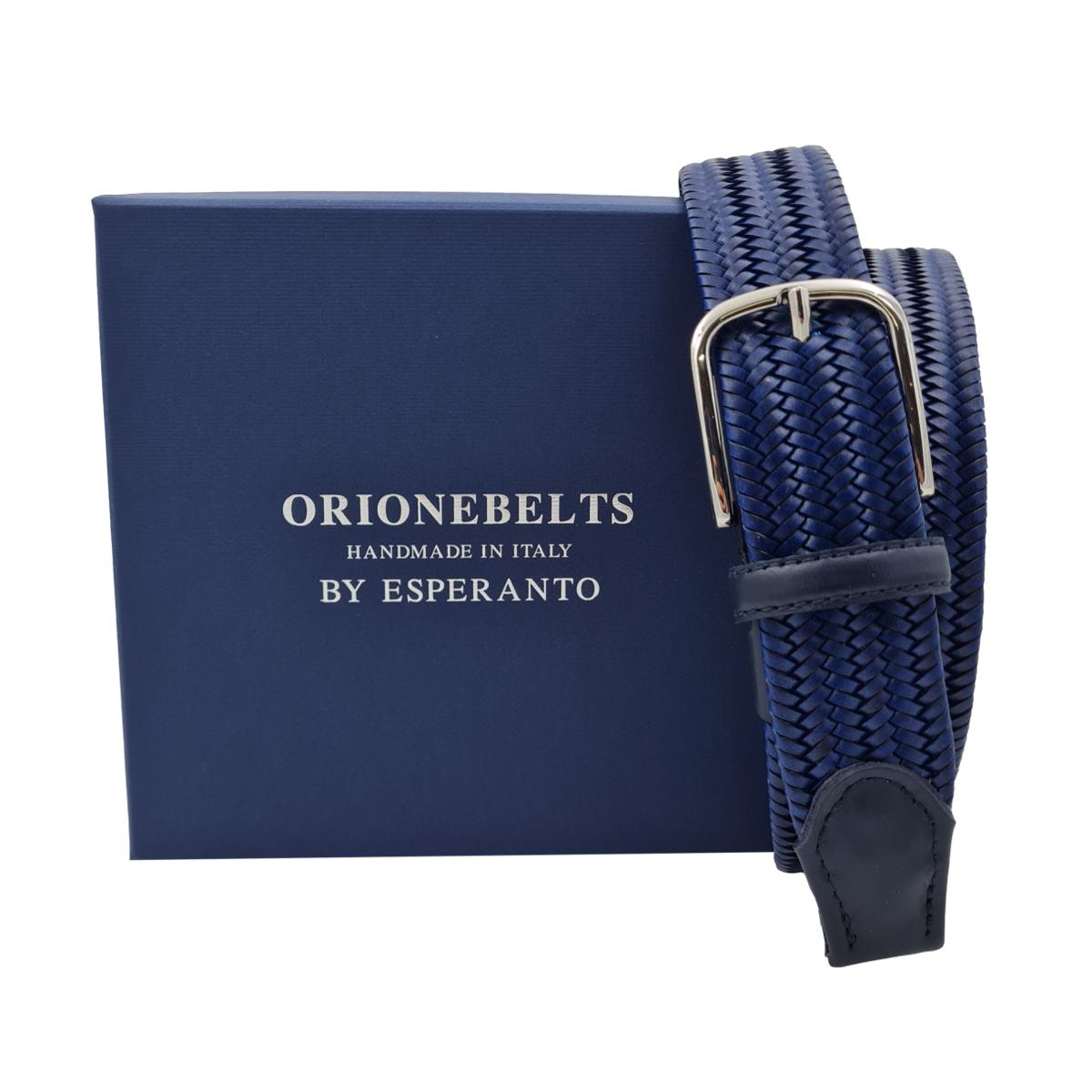 Cintura elastica in vera pelle intrecciata altezza 3,5 con fibbia anallergica - Blu Medio