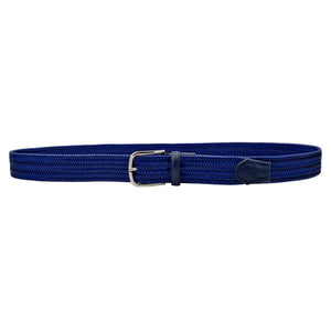 Cintura elastica in vera pelle intrecciata altezza 3,5 con fibbia anallergica - Blu Medio
