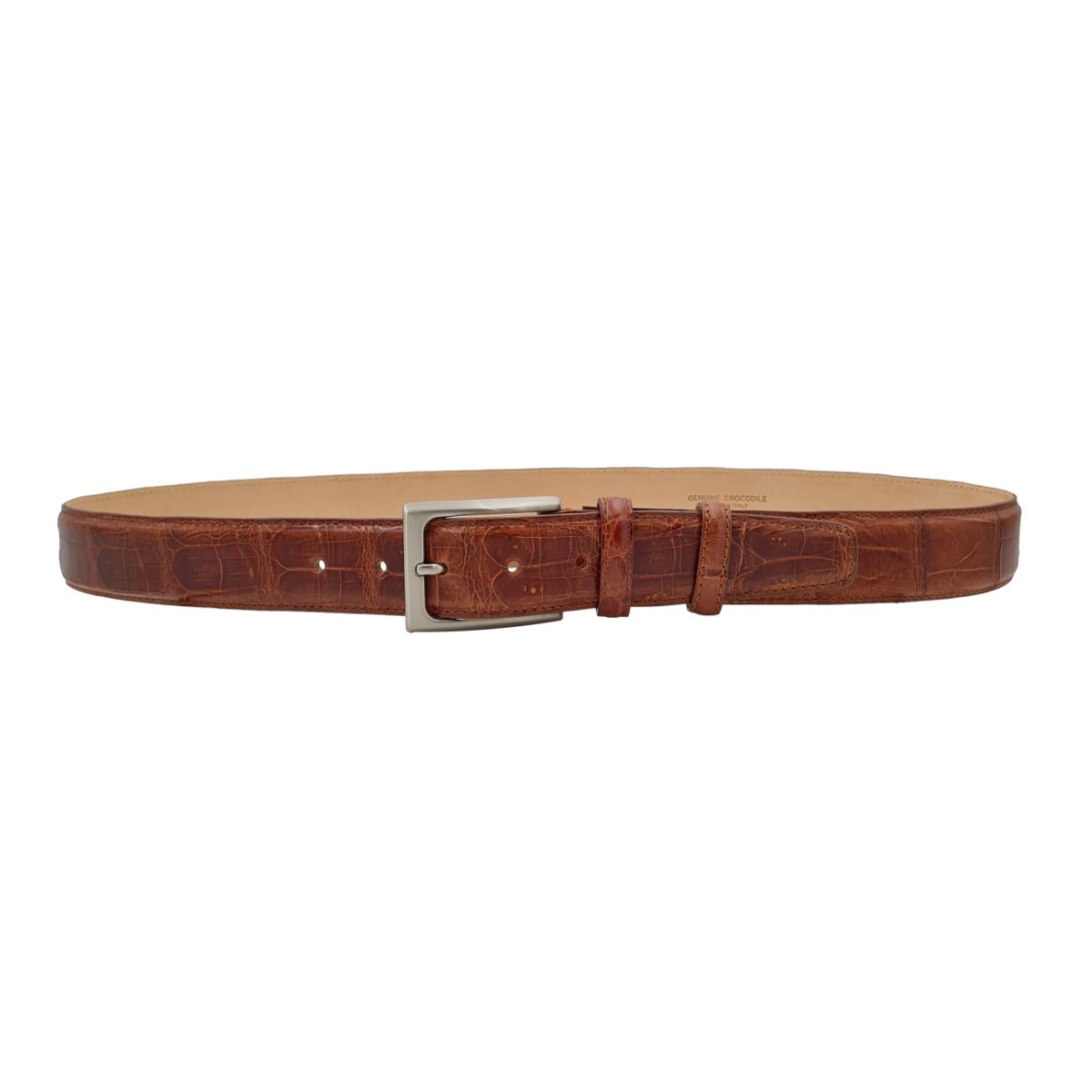 Cintura 3,5 cm in Coda di Coccodrillo Marrone con fodera Nabuk e fibbia anallergica - ESPERANTOBELTS