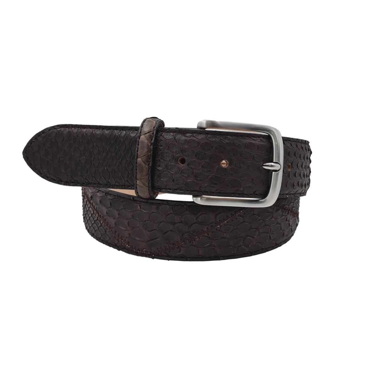 Ramses - Cintura 4 cm Patchwork piramidale in vero pitone con fibbia Nichel free - Marrone scuro
