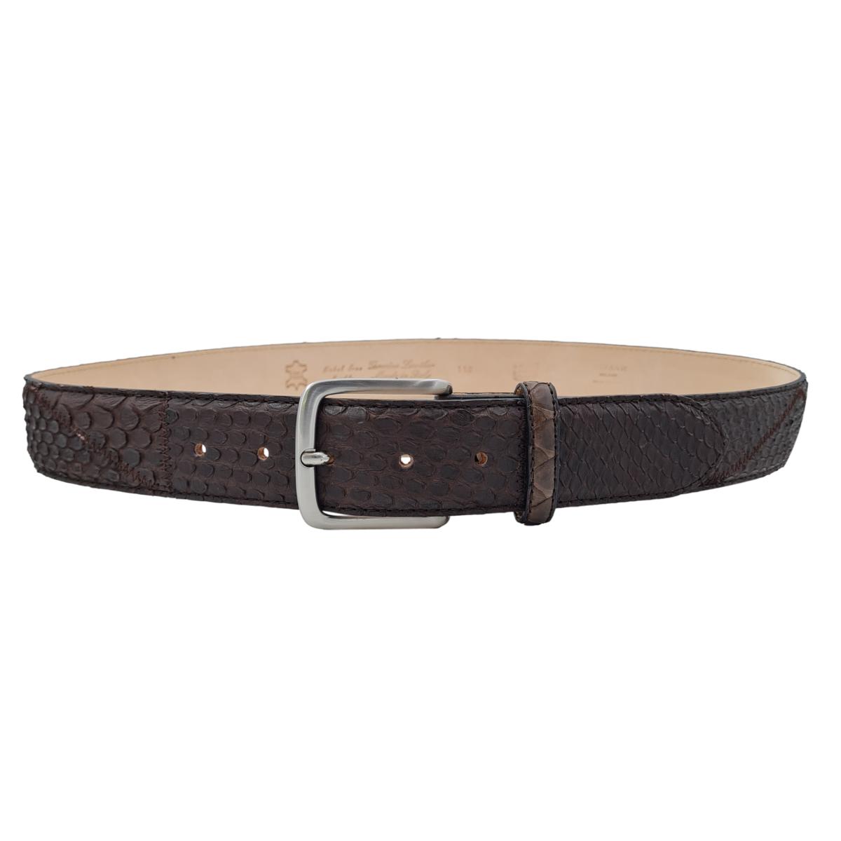 Ramses - Cintura 4 cm Patchwork piramidale in vero pitone con fibbia Nichel free - Marrone scuro