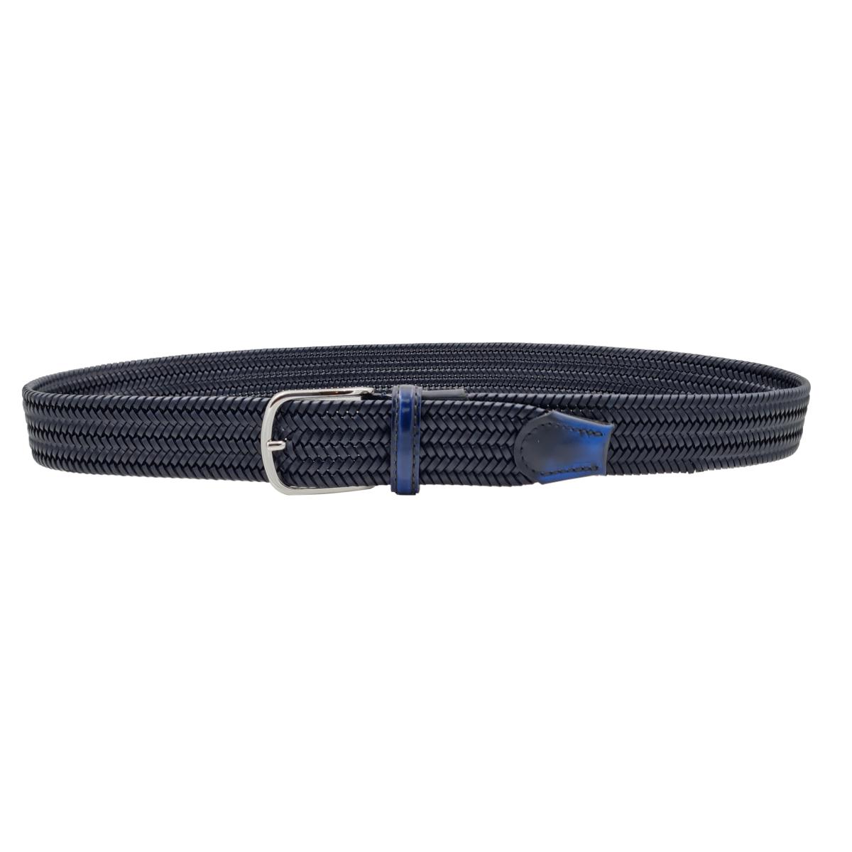 Etruria - Cintura elastica in cuoio intrecciato 3,5 cm con fibbia in ottone e puntali anticati a mano