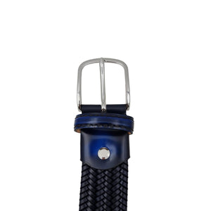 Etruria - Cintura elastica in cuoio intrecciato 3,5 cm con fibbia in ottone e puntali anticati a mano