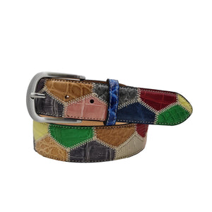 Cintura 4 cm con pentagoni multicolore in vero coccodrillo