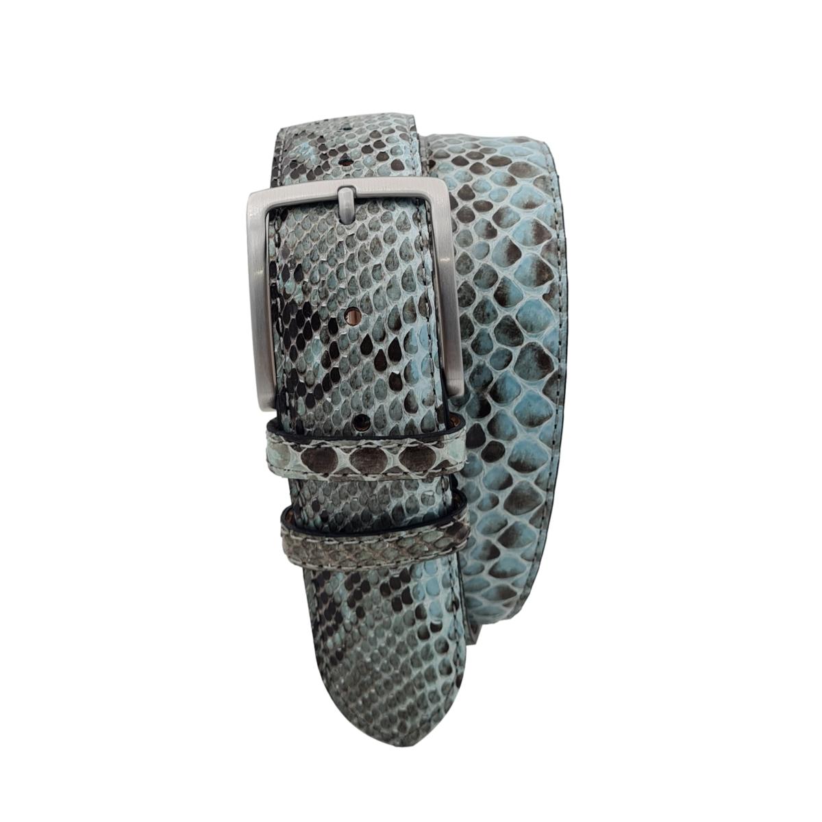 Dakar - Cintura 4 cm in vero Pitone Acquamarina con fibbia argentata 100% Nichel free