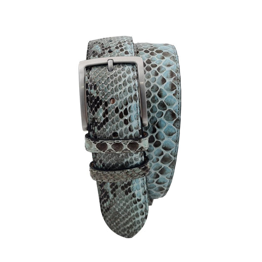 Dakar - Cintura 4 cm in vero Pitone Acquamarina con fibbia argentata 100% Nichel free
