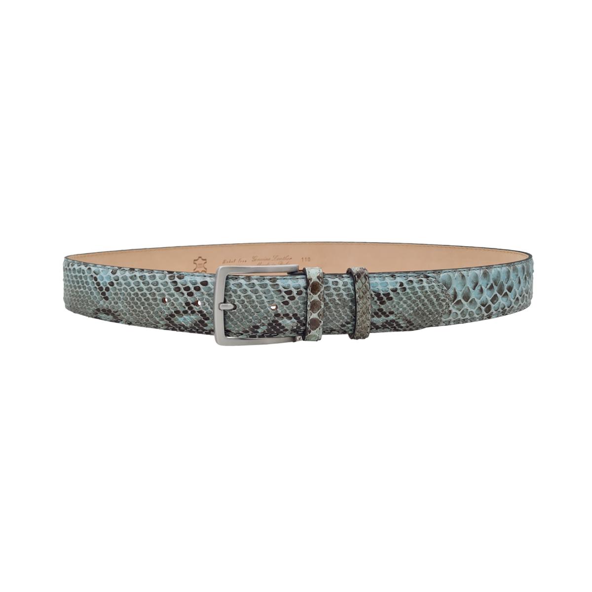 Dakar - Cintura 4 cm in vero Pitone Acquamarina con fibbia argentata 100% Nichel free