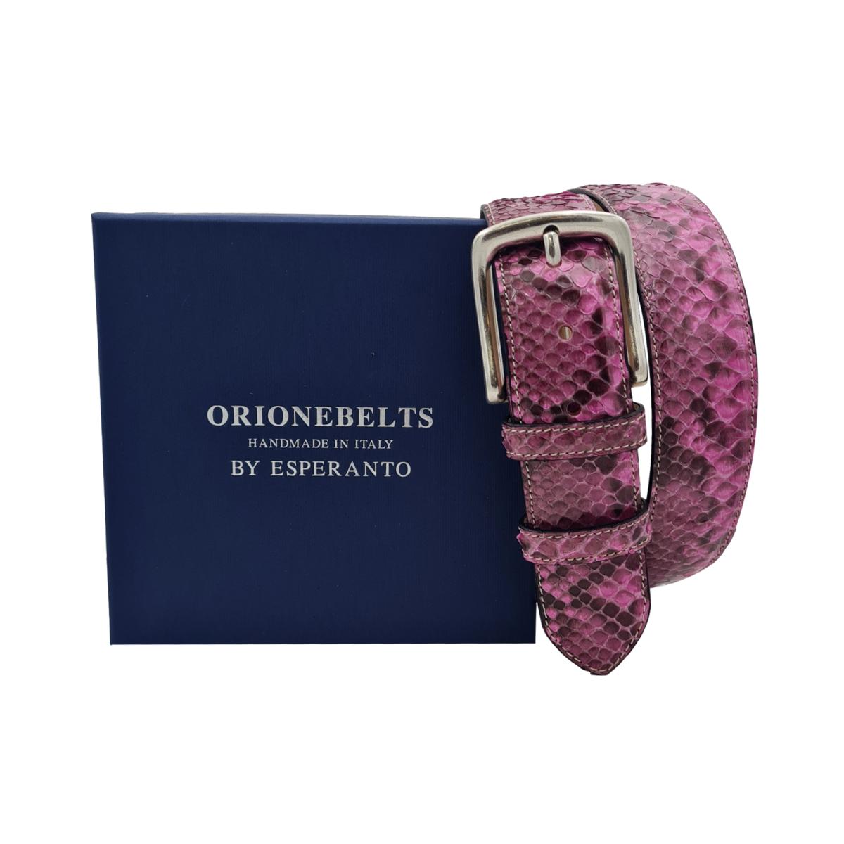 Dakar - Cintura 4 cm in vero Pitone Fucsia con fibbia in ottone