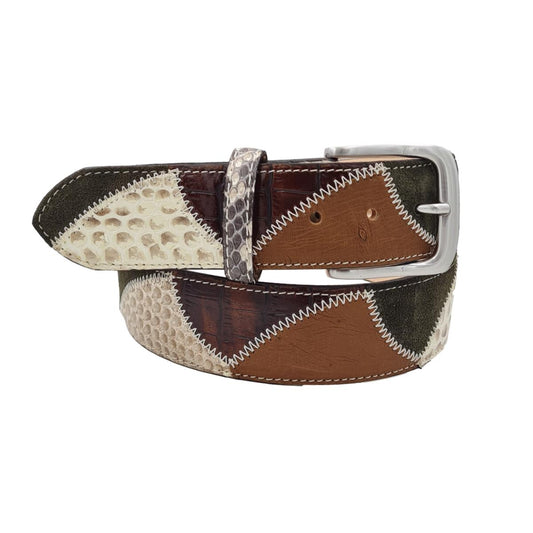 Cintura 4 cm Verde in Pitone , Struzzo e Pelle scamosciata con fibbia anallergica - ESPERANTOBELTS