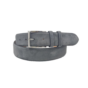 Cintura Uomo 4 cm in Pelle Scamosciata , fodera in pelle e fibbia anallergica - Grigio