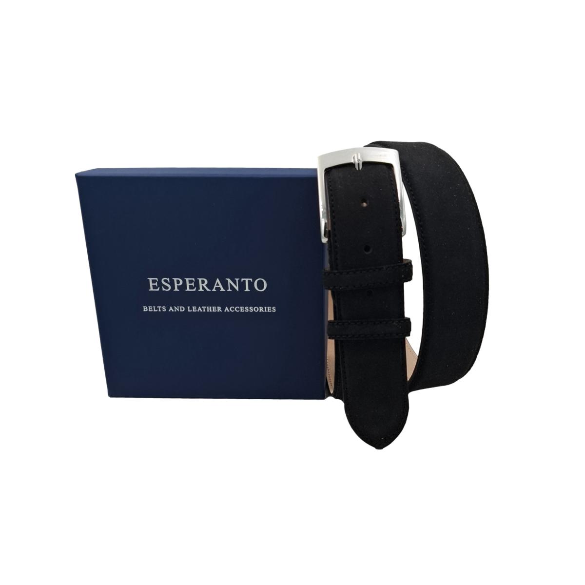 Cintura Uomo 4 cm in Pelle Scamosciata , fodera in pelle e fibbia anallergica - Moro Extra Scuro - ESPERANTOBELTS