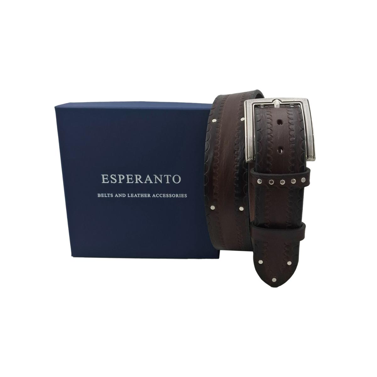 Helsinki - Cintura 4 cm in cuoio di toro lavorata a mano con borchie e fibbia zigrinata