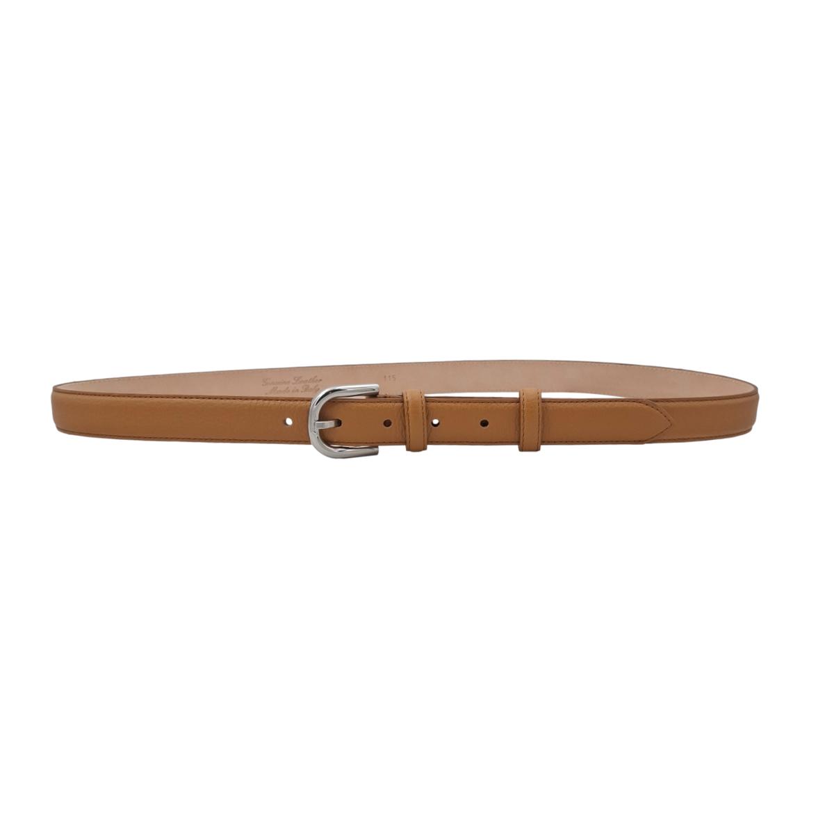 Judit - Cintura 2,5 cm in vera pelle con fibbia argento lucido e doppio passante