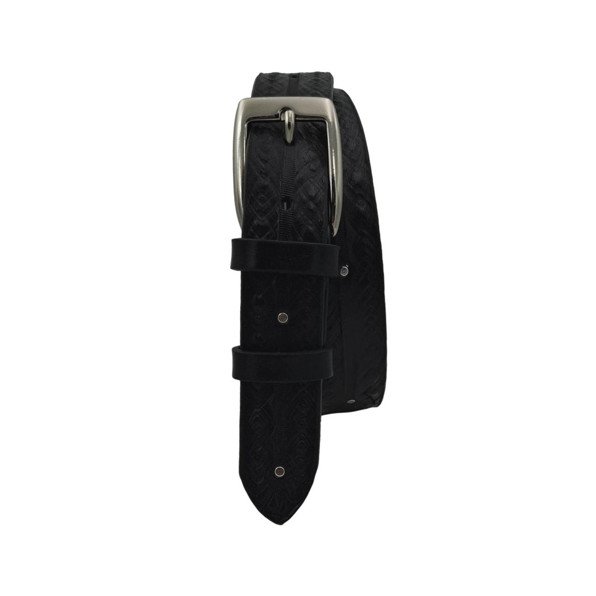 Becky - Cintura 3 cm in cuoio Nero ricamato a mano con borchie metalliche e fibbia rettangolare