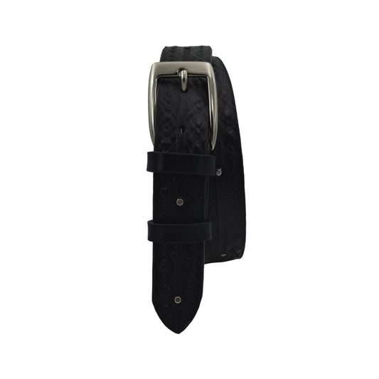 Becky - Cintura 3 cm in cuoio Nero ricamato a mano con borchie metalliche e fibbia rettangolare