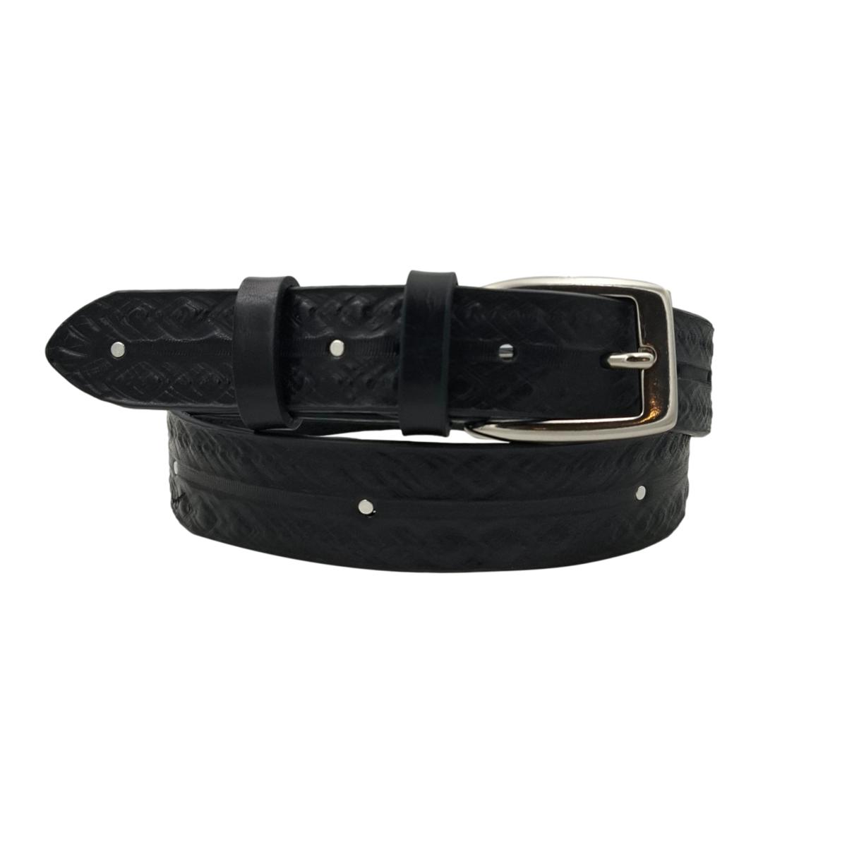 Becky - Cintura 3 cm in cuoio Nero ricamato a mano con borchie metalliche e fibbia rettangolare