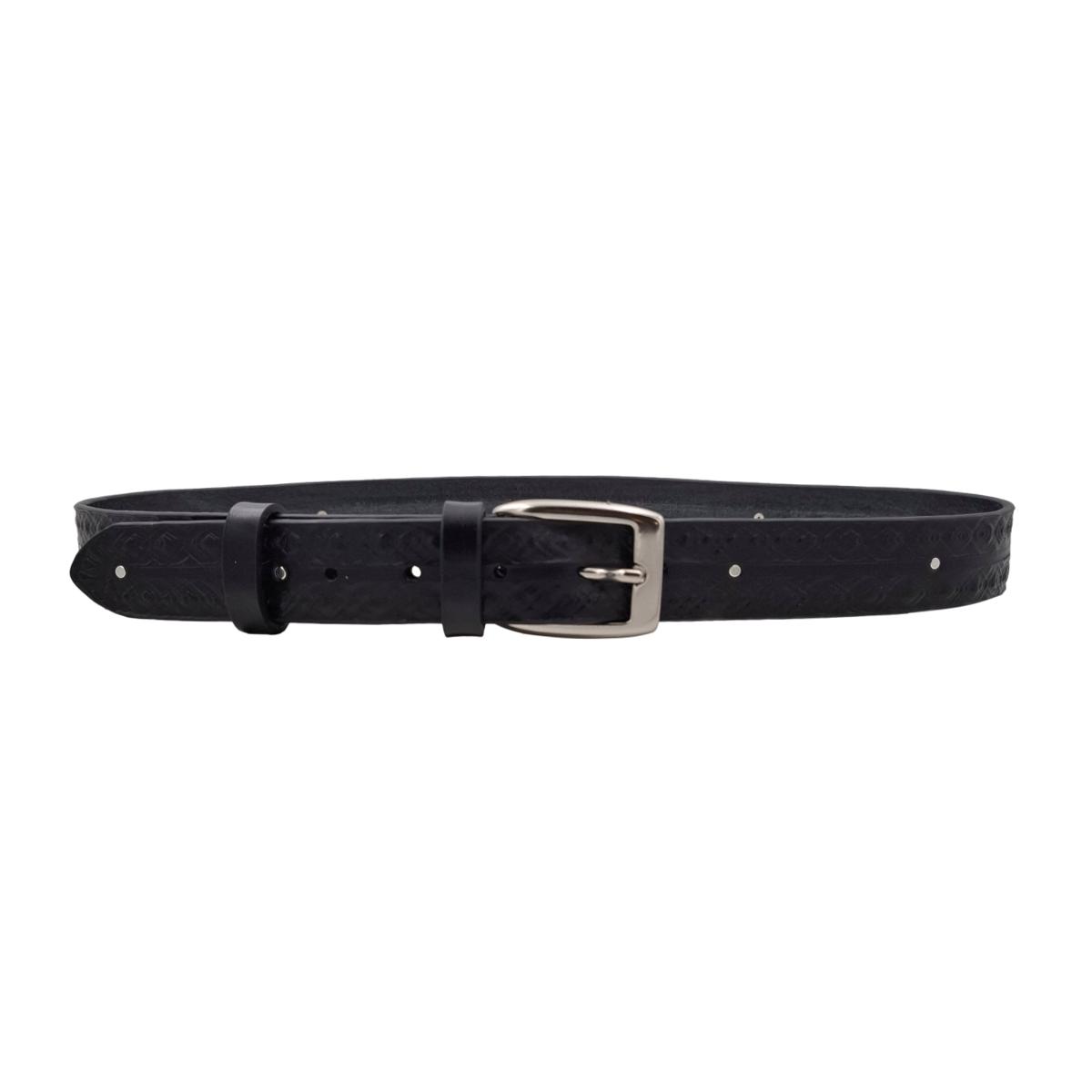 Becky - Cintura 3 cm in cuoio Nero ricamato a mano con borchie metalliche e fibbia rettangolare