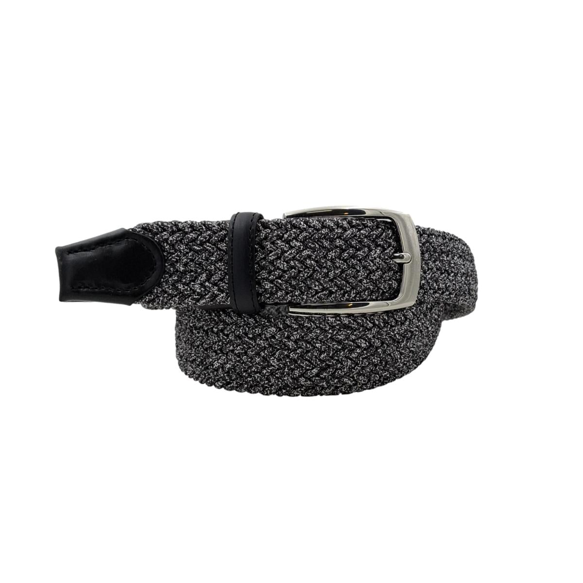 Cintura Mélange in viscosa 3,5 cm  elastica con finiture in cuoio Nabuk