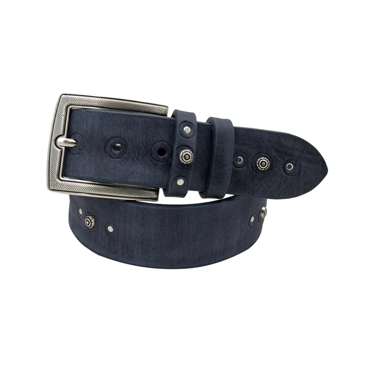 🔥NOVITA'🔥  Blue Washed Royal - Cintura in cuoio Blu Washed con borchie e fibbia lavorata - ESPERANTOBELTS
