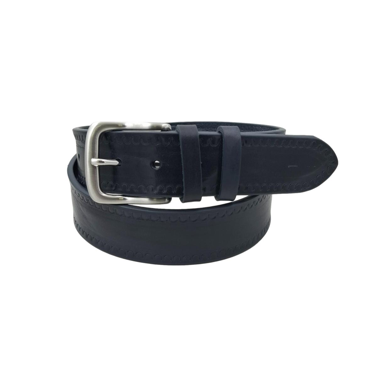 Texas - Cintura 4 cm in cuoio di toro con contorni lavorati a mano e fibbia satinata