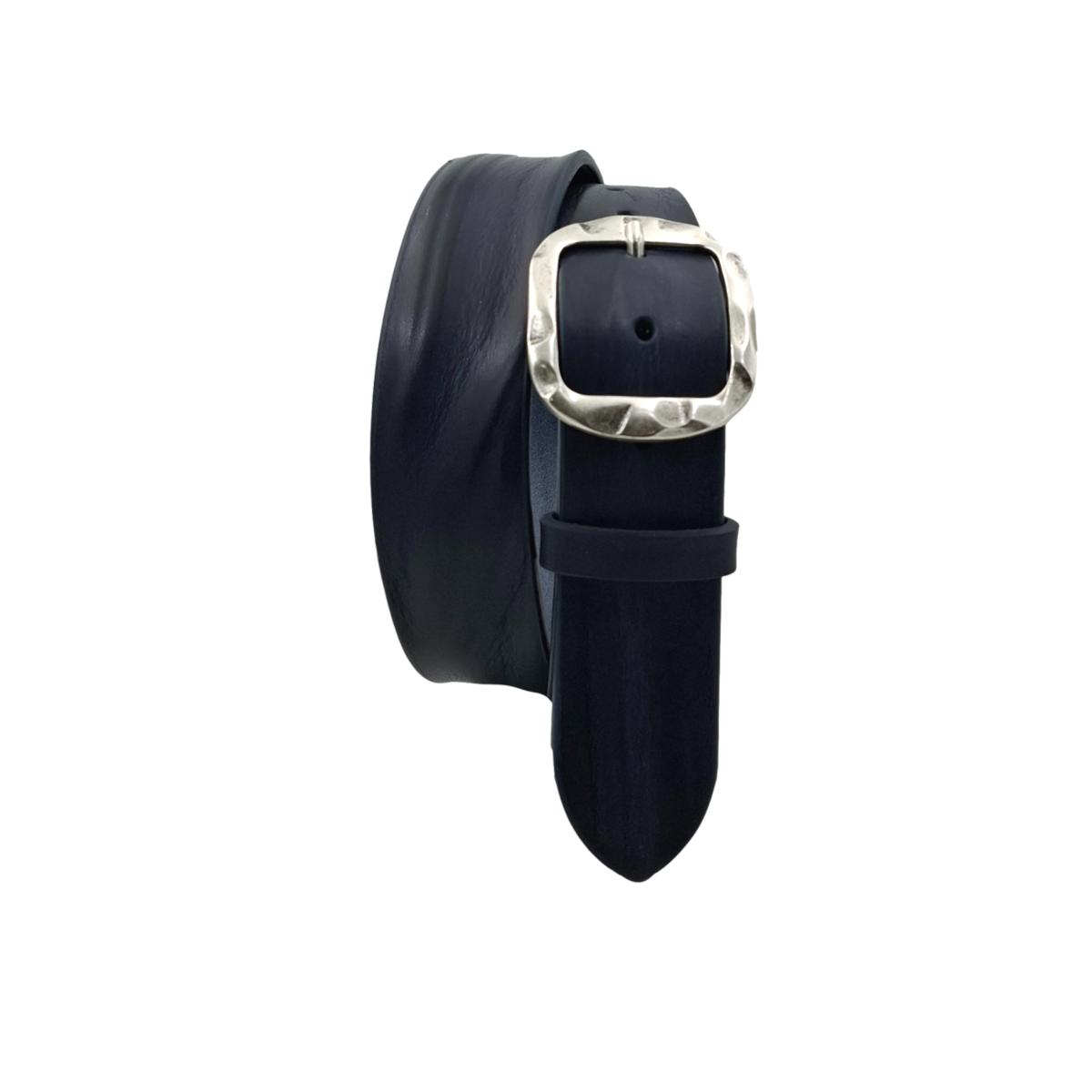 Cintura in vero cuoio di toro Plissettato 4 cm con fibbia intera Argento Antico