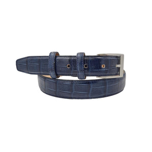 Cintura 3 cm Stampato Coda Coccodrillo con fodera in Pelle bovina - Blu