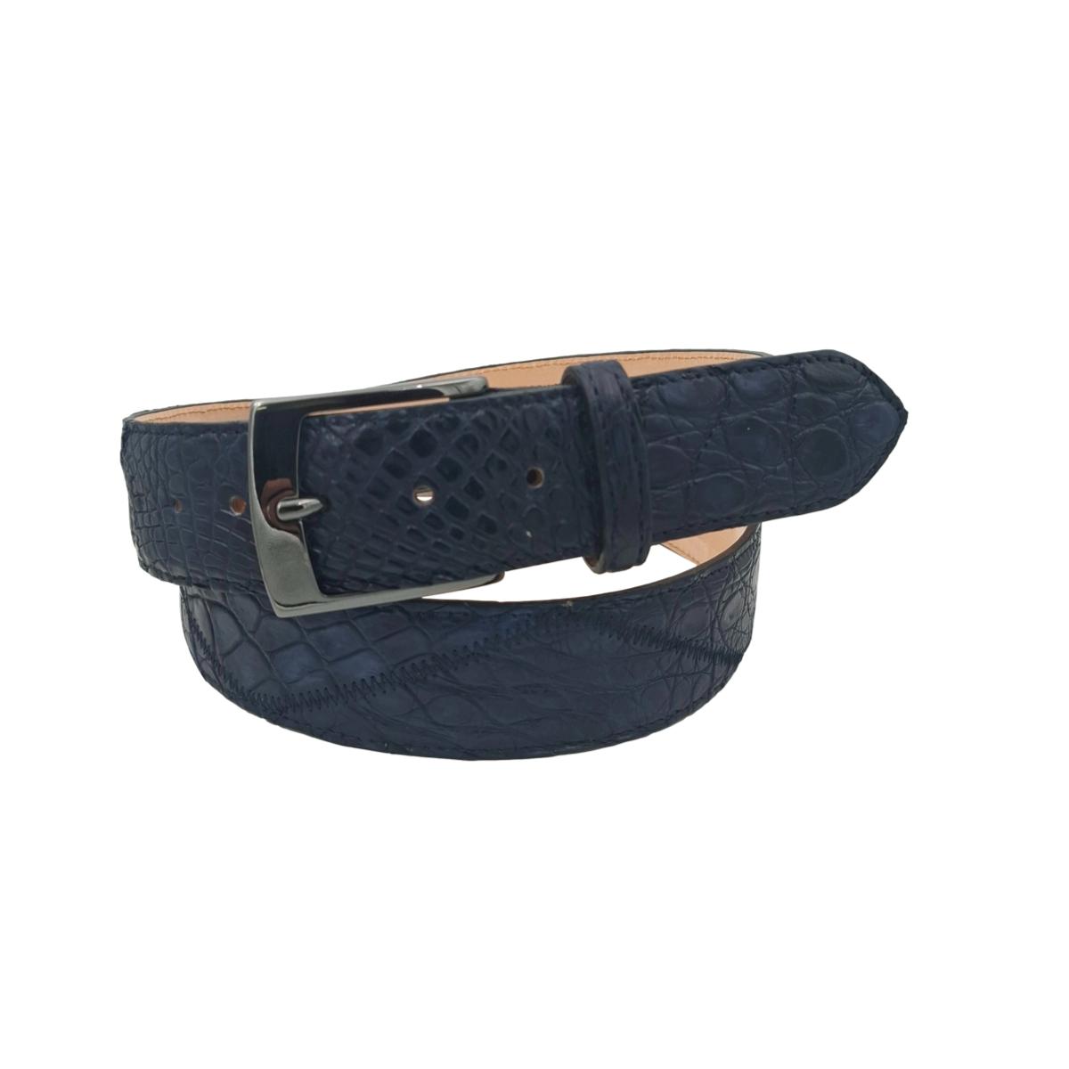 Cintura in Coccodrillo 4 cm Blu lavorazione a Piramidi