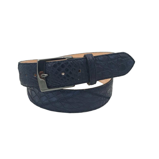 Cintura in Coccodrillo 4 cm Blu lavorazione a Piramidi