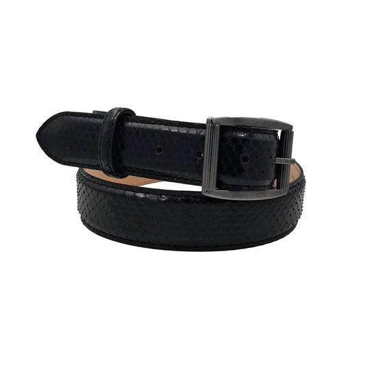 Gotham - Cintura Nera 3,5 cm in Pitone Lucido con fibbia Intera Satinata