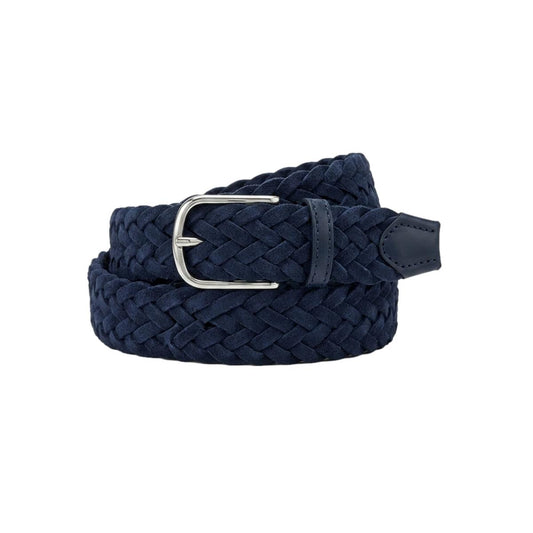 Cintura 3,5 cm intrecciata in pelle scamosciata foderata in cotone con fibbia anallergica - Blu