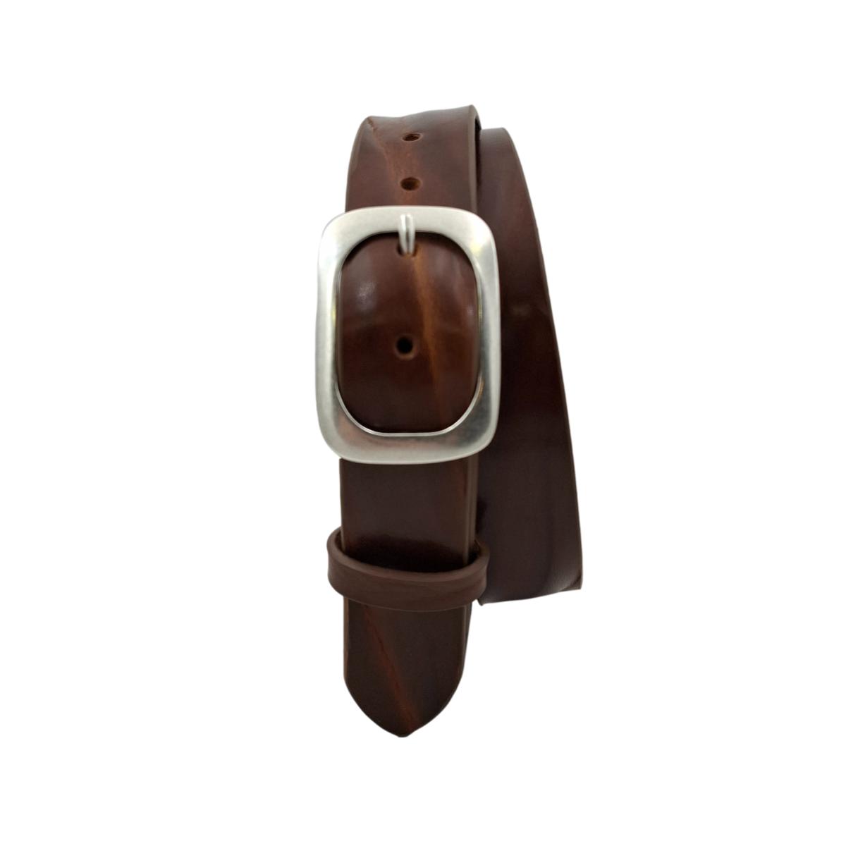 Cintura in Cuoio di Toro Design Casual con Fibbia intera Satinata (Altezze 3,5 cm e 4 cm)