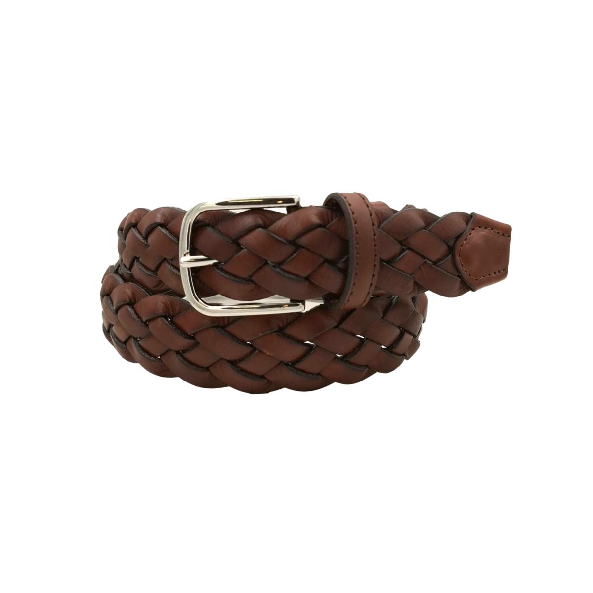 Cintura XXL 3,5 cm intrecciata in vera pelle con fibbia anallergica  - Marrone