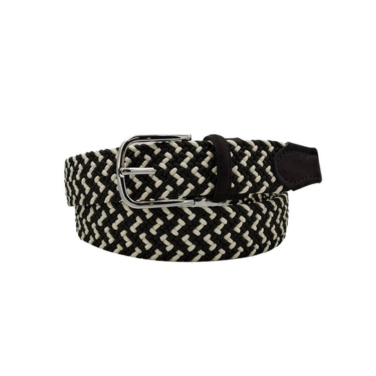 Cintura elasticizzata bicolore leggera 3,5 cm con finiture in pelle
