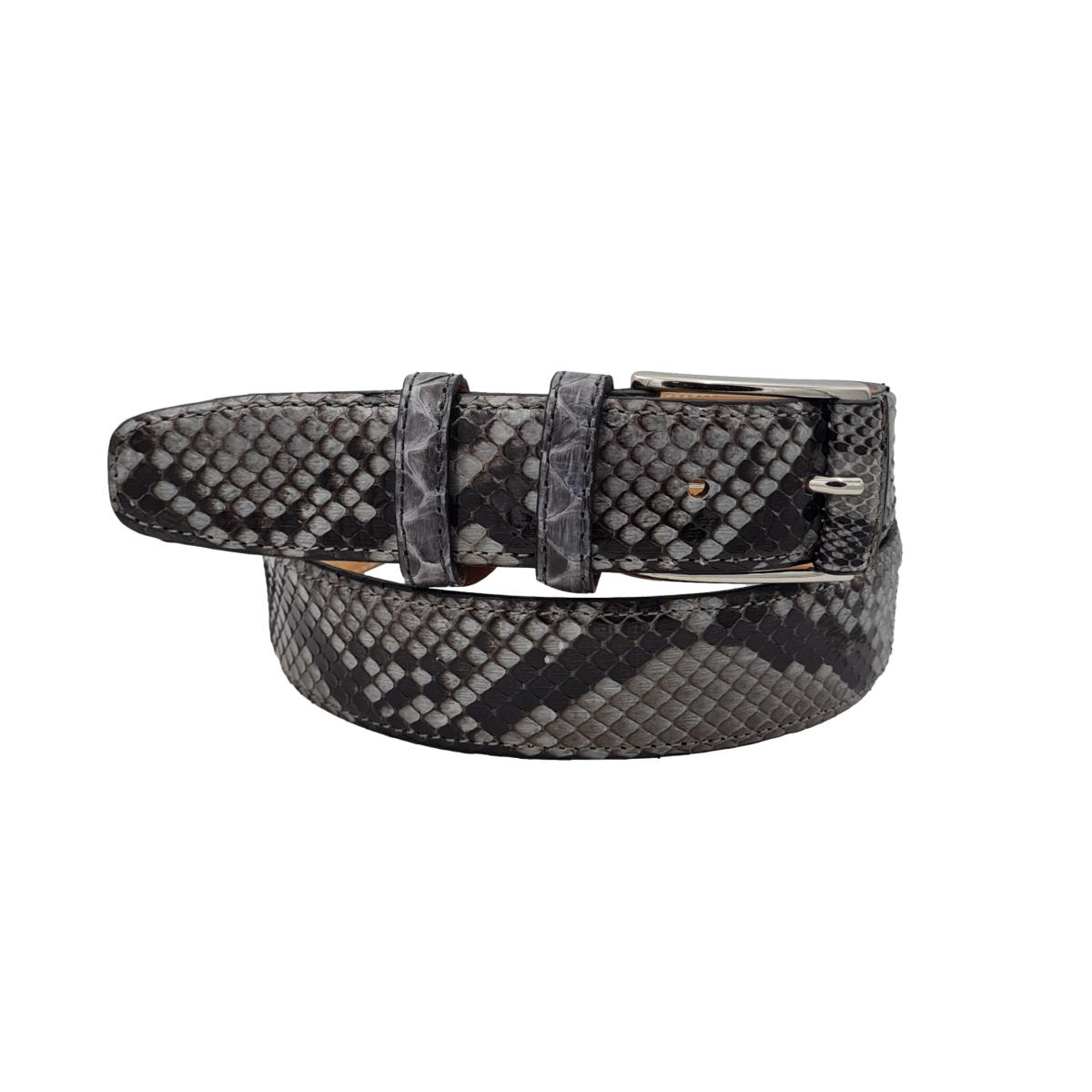 Cintura 3,5 cm in Pelle di Pitone grigio Lucido con riporto in pitone su fibbia anallergica - ESPERANTOBELTS