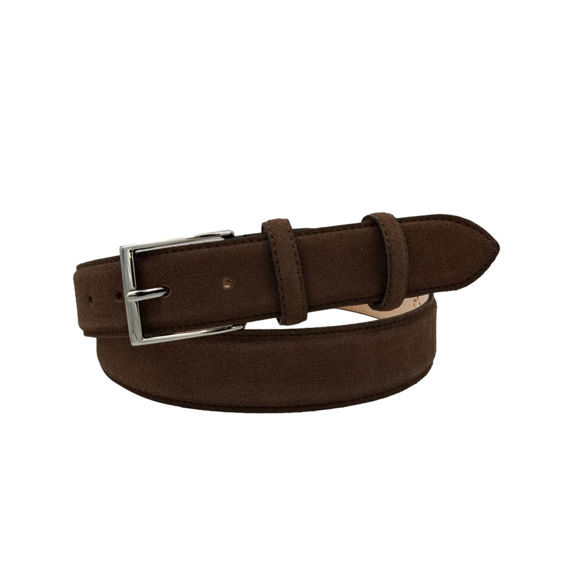 Cintura scamosciata 3,5 cm Nocciola con fibbia argentata nichel free