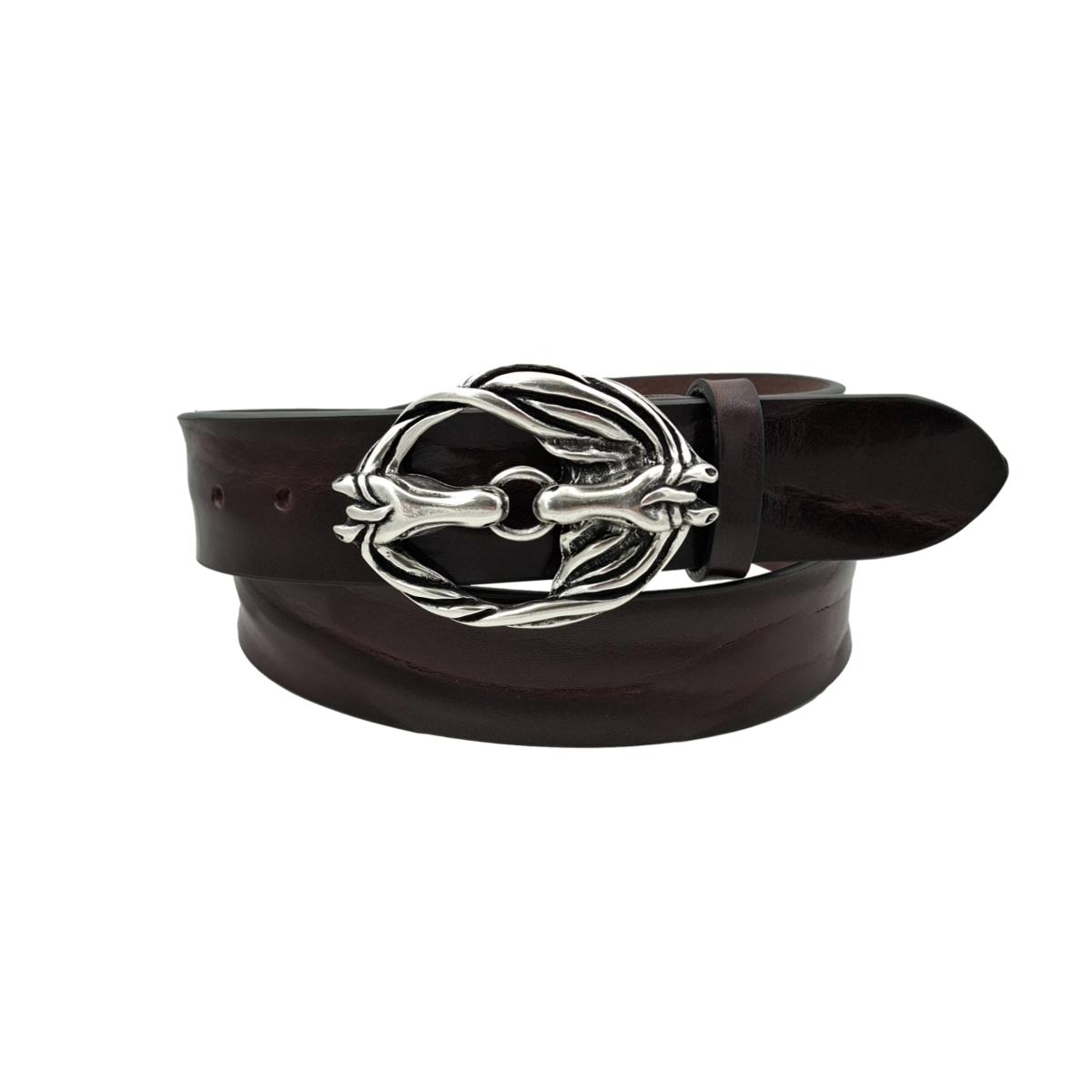 Circle of Horses - Cintura Testa di moro 4 cm in cuoio di toro con fibbia intera fantasia cavalli