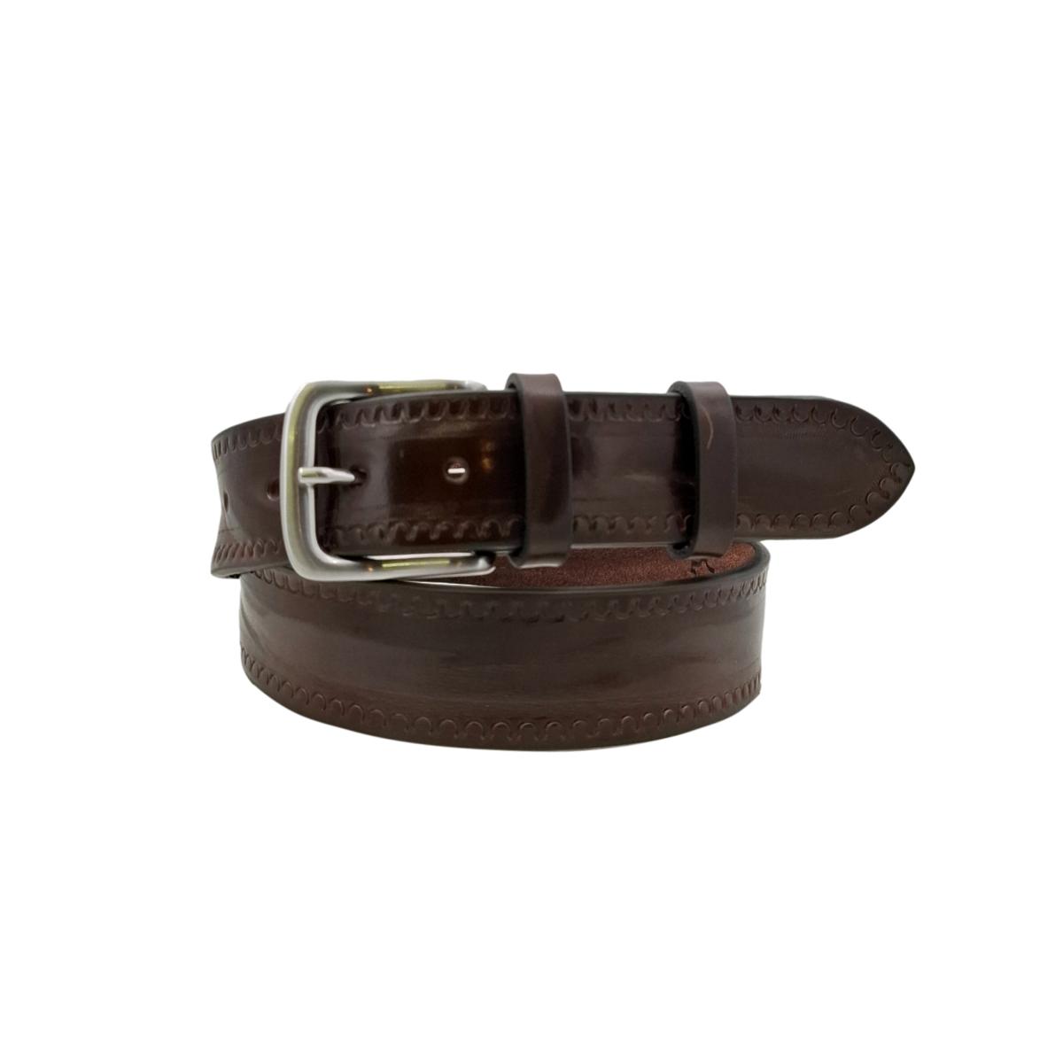 Texas - Cintura 4 cm in cuoio di toro con contorni lavorati a mano e fibbia satinata