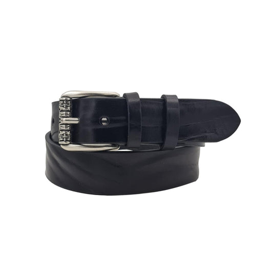 Cintura 4 cm in Vero Cuoio di Toro Grinzato con Fibbia a Rullo Ricamata - ESPERANTOBELTS