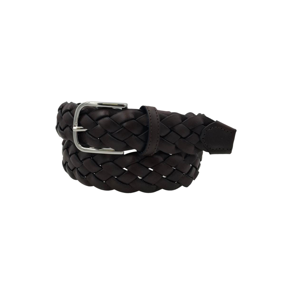 Cintura 3,5 cm Intrecciata in Vera Pelle — Fibbia Anallergica, Moro